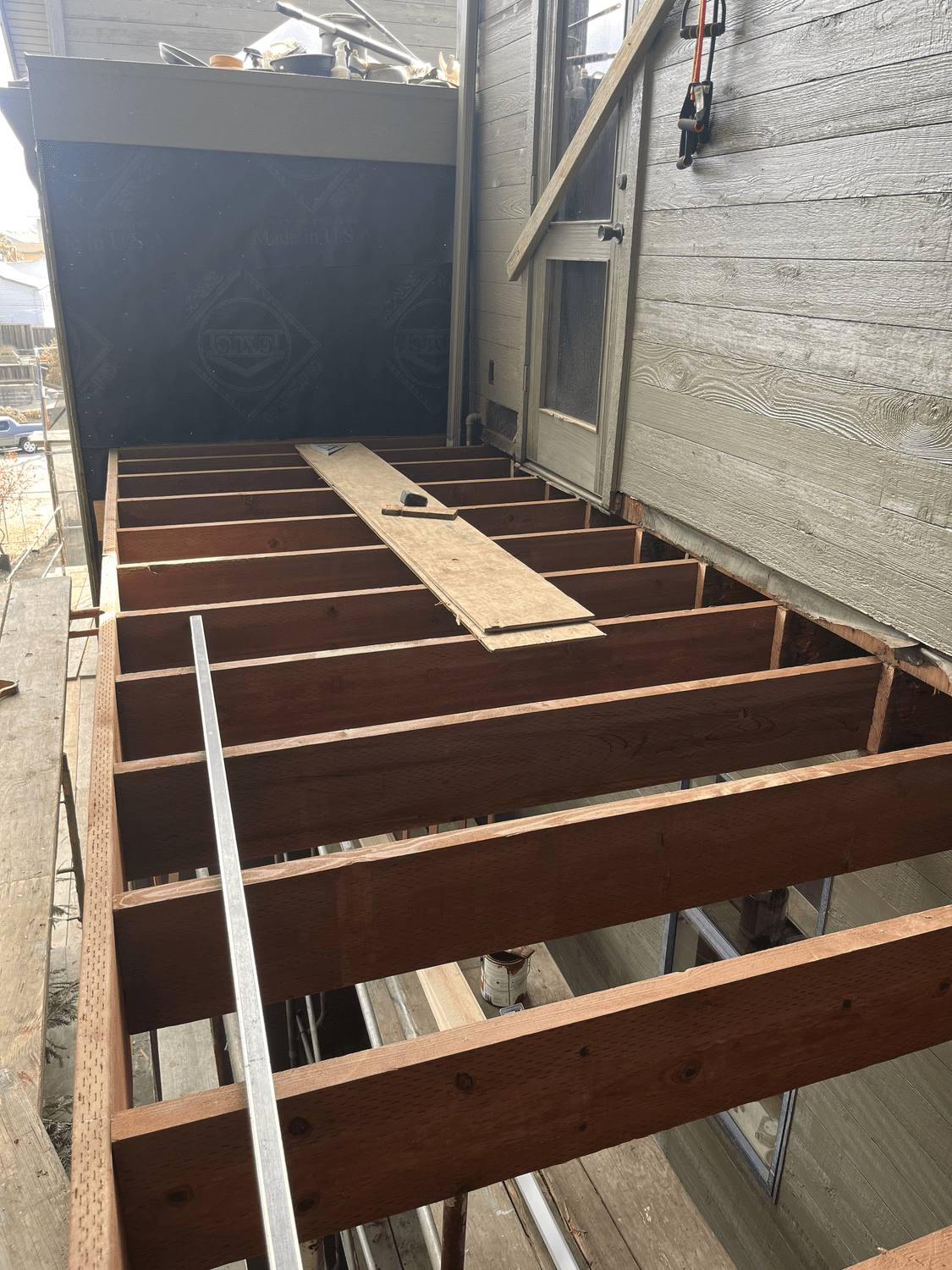 Deck substructure under construction with blocking installed